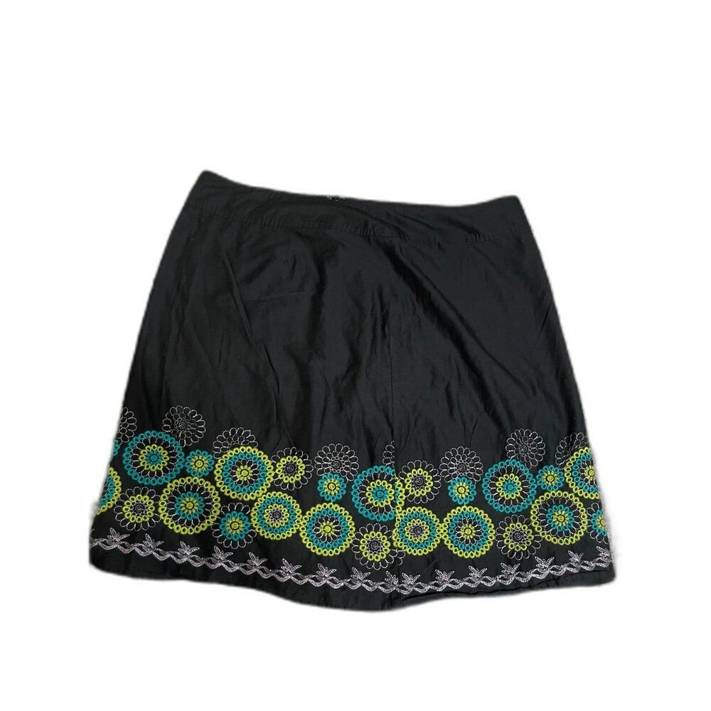 Axcess Liz Claiborne Black Green Embroidered A Line Knee Length Skirt 16